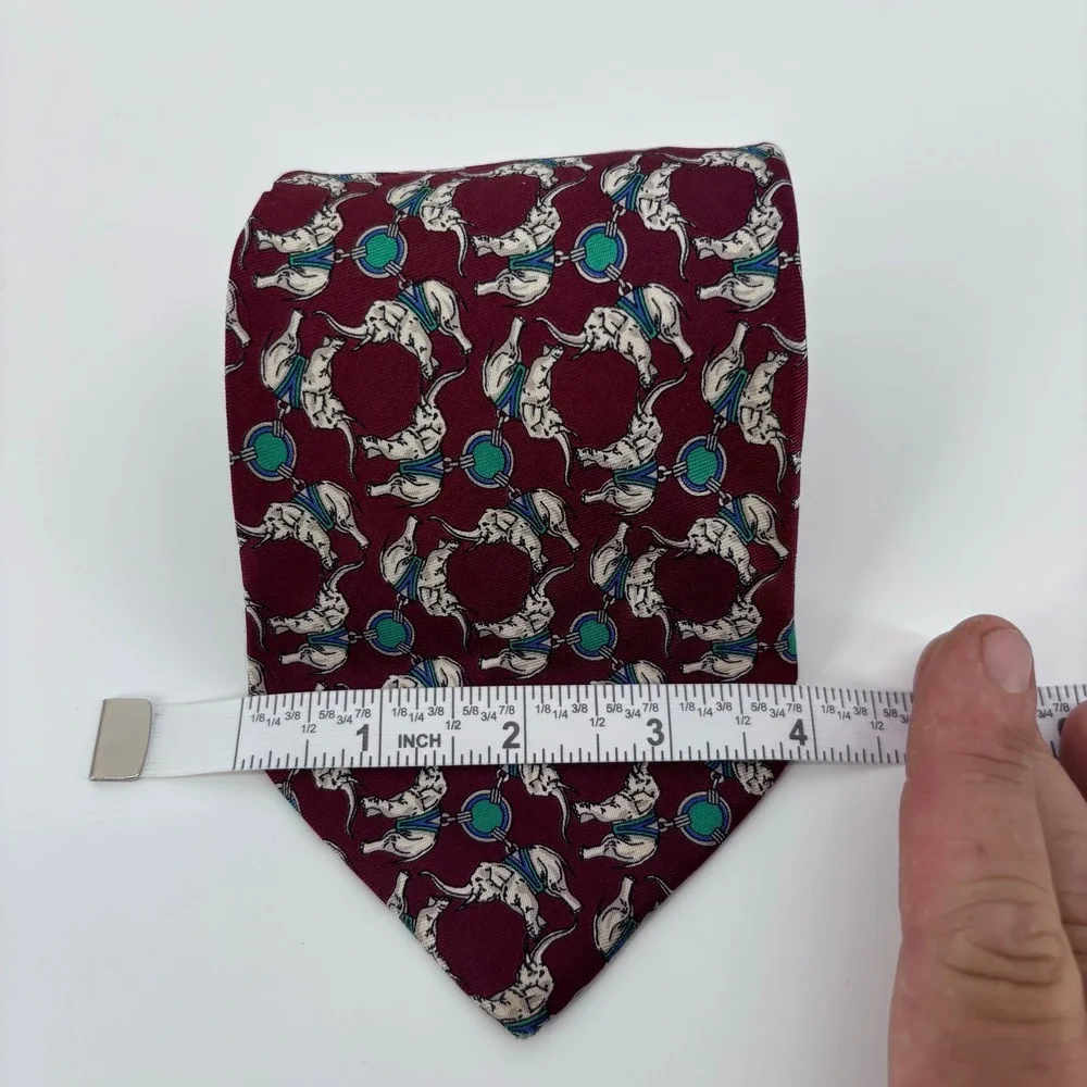 Brooks Brothers Makers Elephant Bit Print Silk Tie Mens OS Burgundy Red Preppy
